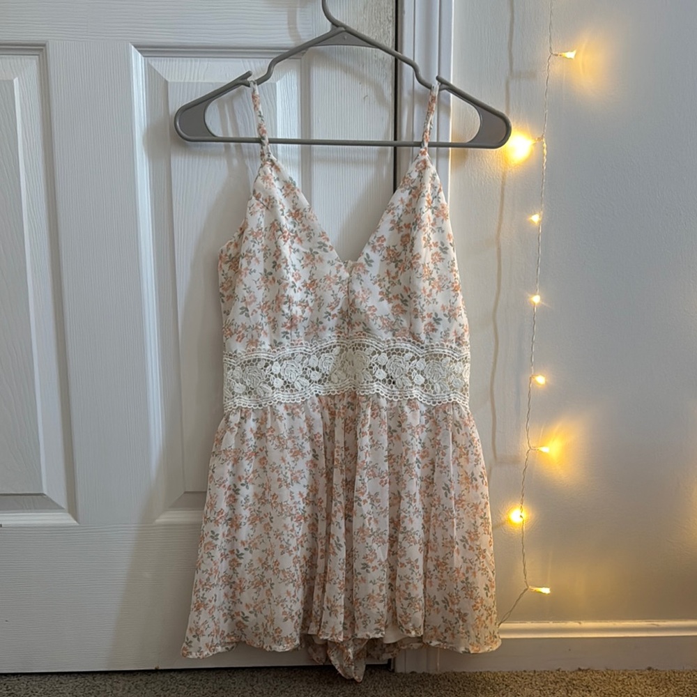 Floral Spaghetti Strap Dress with Lace Detail